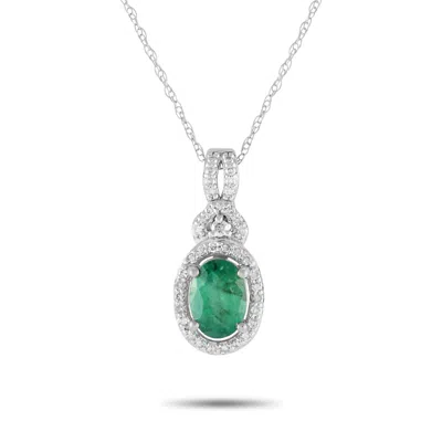 Lb Exclusive 14k White Gold 0.15ct Diamond And Emerald Necklace Pd4-15738wem In White