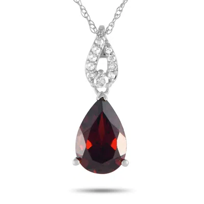 Lb Exclusive 14k White Gold 0.06ct Diamond And Pear-cut Garnet Necklace Pd4-16184wga In White