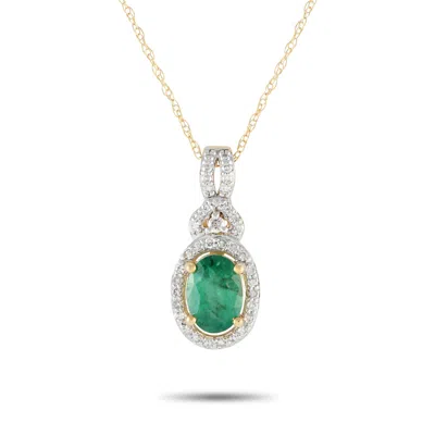 Lb Exclusive 14k Yellow Gold 0.15ct Diamond And Emerald Necklace Pd4-15738yem In Gold