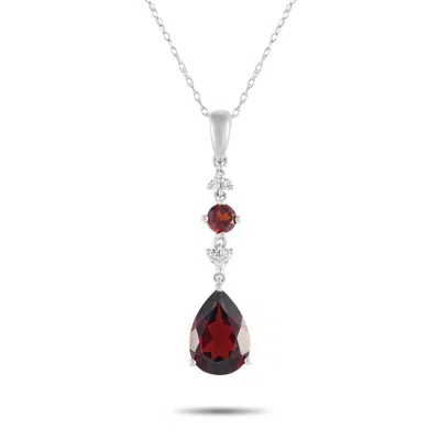 Lb Exclusive 14k White Gold 0.05ct Diamond And Garnet Pendant Necklace Pd4-16247wga In White