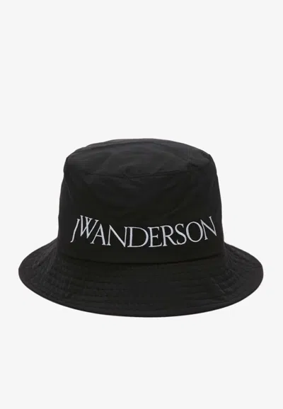 Jw Anderson Logo-embroidered Tonal-stitching Bucket Hat In Black