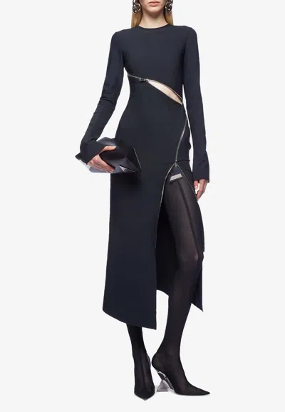 Attico Zip-up Jersey Midi Dress In Black