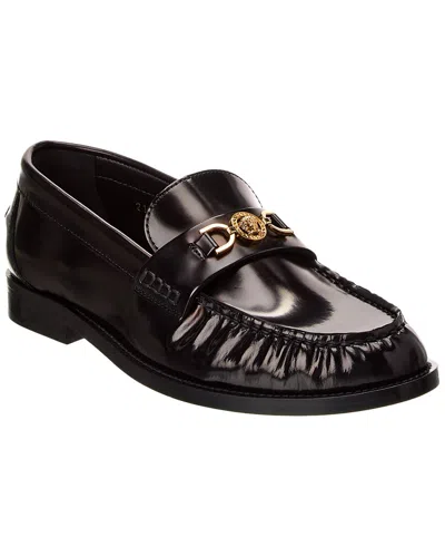 Versace Leopard Print Medusa Loafers In Black