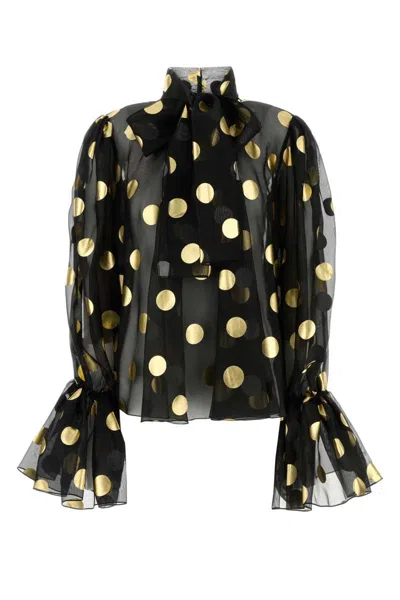 Dolce & Gabbana Silk Organza Lamé Polka Dot Blouse In Printed