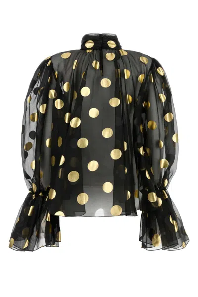 Dolce & Gabbana Silk Organza Lamé Polka Dot Blouse In Printed