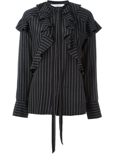 Givenchy Pinstripe Ruffle Shirt - Black