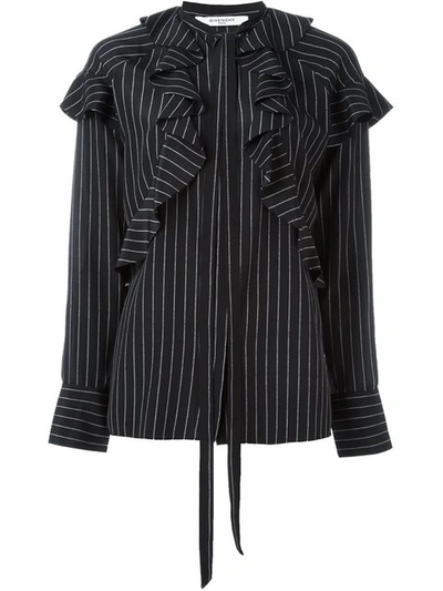 Givenchy Pinstripe Ruffle Shirt - Black | ModeSens