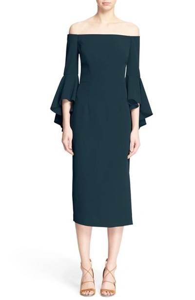 Shop Milly 'selena' Off The Shoulder Midi Dress In Peacock