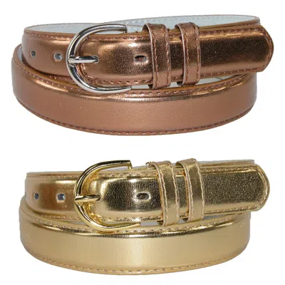 Ctm Women's Leather Metallic Dress Belt (pack Of 2 Colors) In Multi