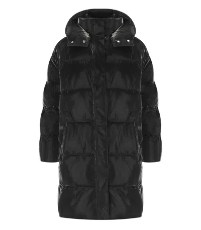 Elisabetta Franchi Black Satin Hooded Padded Coat