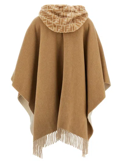 Fendi Poncho Fringed Hooded Front Pockets