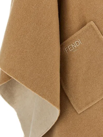 Fendi Poncho Fringed Hooded Front Pockets