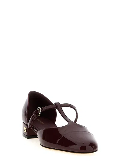 Ferragamo 'lainette' Bordeaux Ballet Shoes With T-strap And Round Toe In Leather Woman