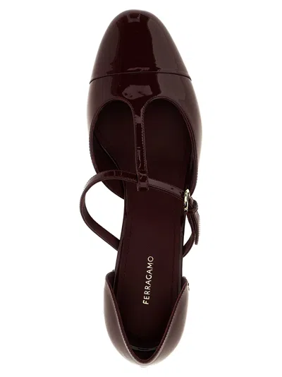 Ferragamo 'lainette' Bordeaux Ballet Shoes With T-strap And Round Toe In Leather Woman