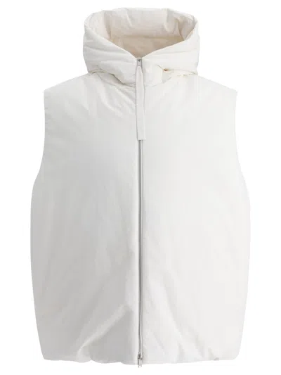 Jil Sander Padded Sleeveless Jacket With High Collar And Zip Closure In White