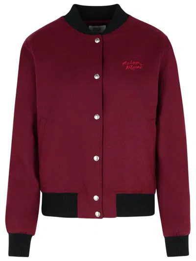 Maison Kitsuné Teddy Burgundy Flannel Bomber Jacket