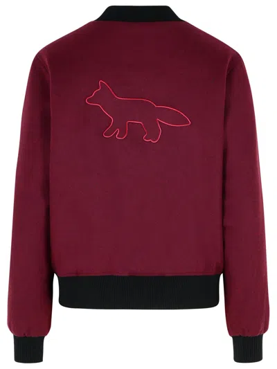 Maison Kitsuné Teddy Burgundy Flannel Bomber Jacket