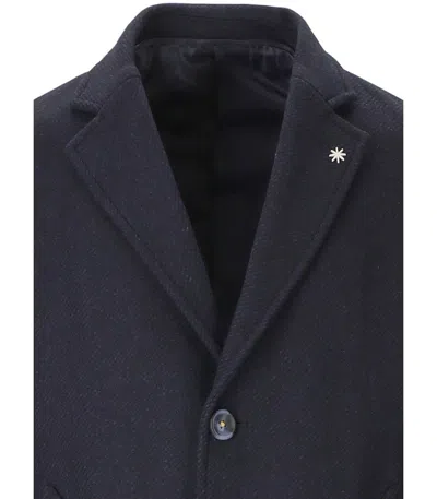 Manuel Ritz Melange Blue Coat In Blue