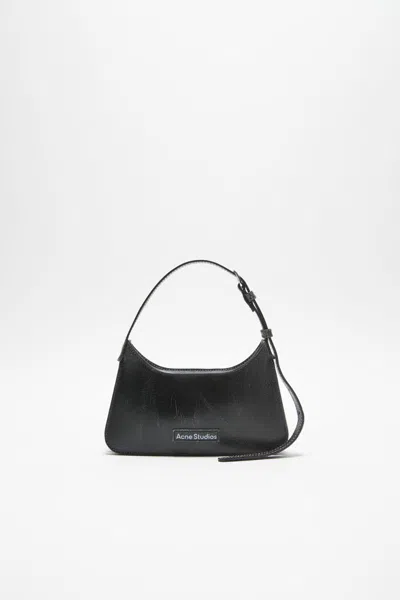 Acne Studios Mini Platt Crackled Leather Shoulder Bag In 900 Black
