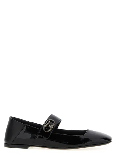 Valentino Garavani Vlogo Locker Mary-jane Ballerina In Eel With Flower Application Woman Black 37.5 In Black