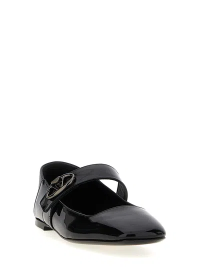 Valentino Garavani Vlogo Locker Mary-jane Ballerina In Eel With Flower Application Woman Black 37.5 In Black