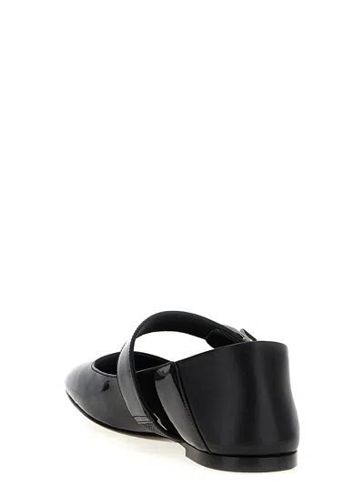 Valentino Garavani Vlogo Locker Mary-jane Ballerina In Eel With Flower Application Woman Black 37.5 In Black