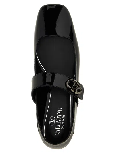 Valentino Garavani Vlogo Locker Mary-jane Ballerina In Eel With Flower Application Woman Black 37.5 In Black