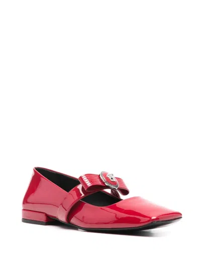 Versace Gianni Ribbon Ballerines In Red