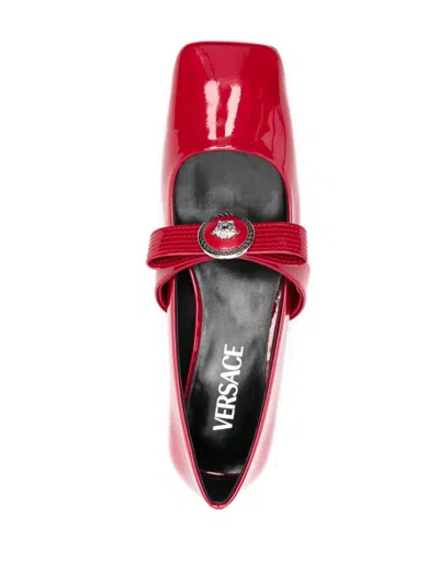 Versace Gianni Ribbon Ballerines In Red