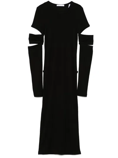 Helmut Lang Slashed Mini Dress Cut-out Sleeves In Black