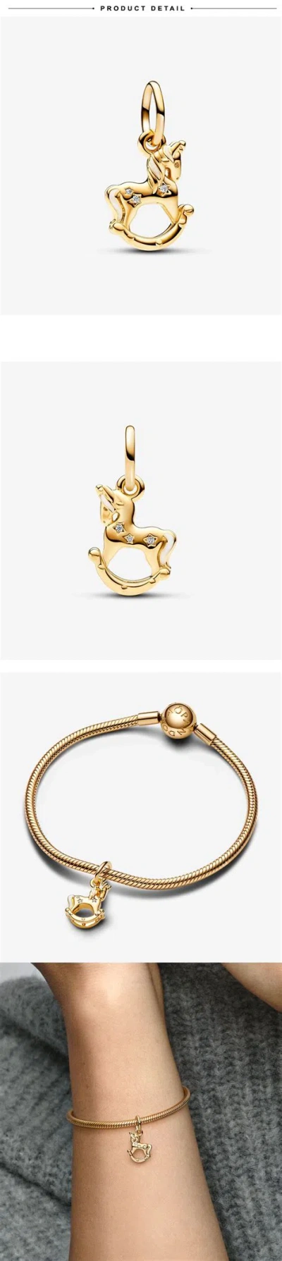 PANDORA PANDORA 762978C01 ROCKING UNICORN DANGLE CHARM - 14K GOLD-PLATED 