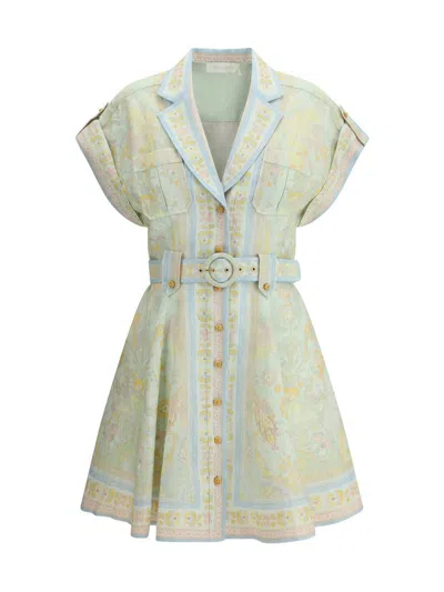 Zimmermann Acacia Belted Paisley-print Linen Mini Shirt Dress In Multicolour