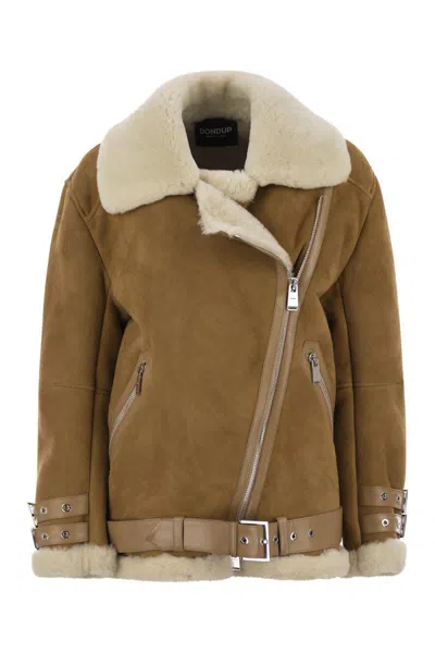 Dondup Loose Shearling Jacket In Brown