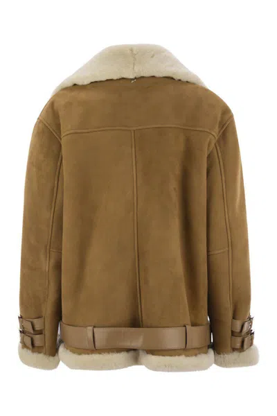 Dondup Loose Shearling Jacket In Brown
