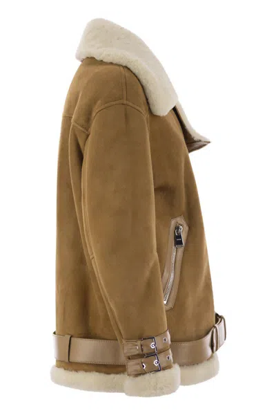 Dondup Loose Shearling Jacket In Brown