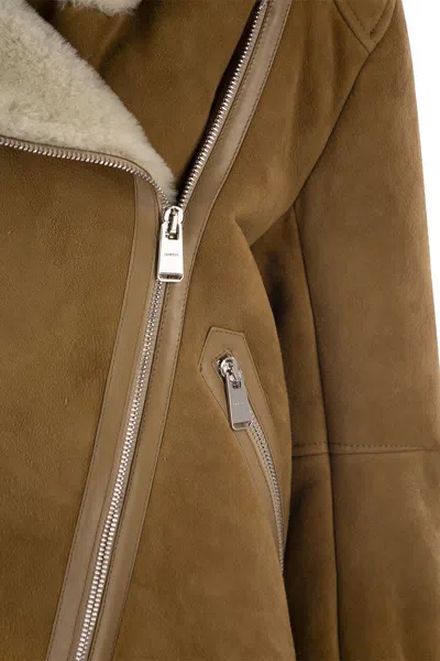 Dondup Loose Shearling Jacket In Brown