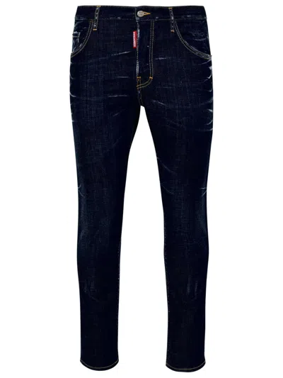 Dsquared2 Five Pocket Stretch Denim Trousers With Localized Wear Washing In Blue
