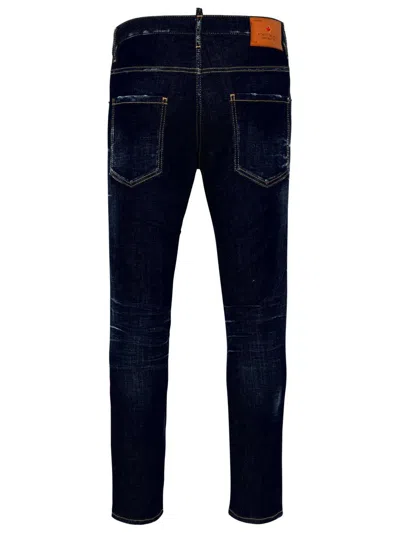 Dsquared2 Five Pocket Stretch Denim Trousers With Localized Wear Washing In Blue