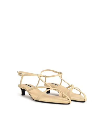 Jil Sander Strappy Leather Sandals In Beige
