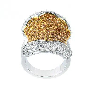 Öro Trend 18k White Gold Yellow Sapphire And Diamond Ring In White
