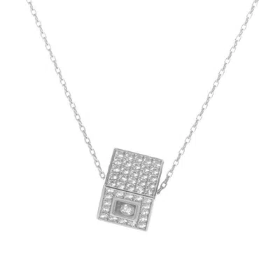 Chopard Happy Diamonds 18k White Gold Diamond Pave Cube Pendant Necklace In White