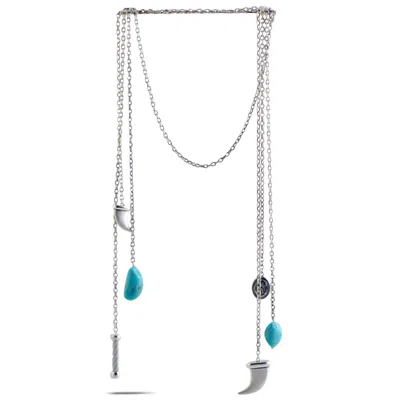 Charriol Kucha Stainless Steel Two Turquoise And Horn Pendants Open Ended Necklace In Multi