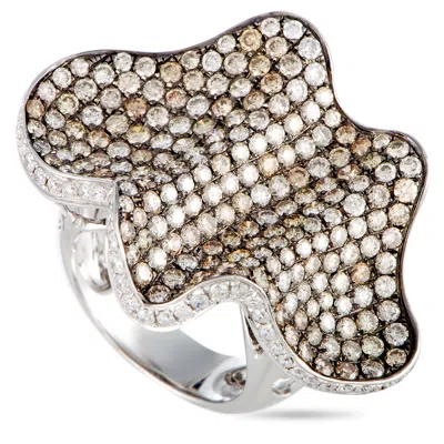 Lb Exclusive 18k White Gold White And Brown Diamond Wave Ring In White