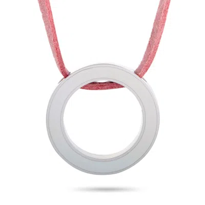 Movado Breast Cancer Awareness Sterling Silver And Enamel Circle Pink Leather Cord Necklace In Multi