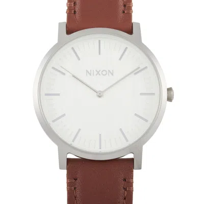 Nixon Porter Leather Silver/brown 40mm Stainless Steel Watch A1058-1113 In Multi