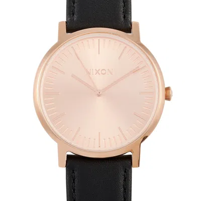 Nixon Porter Leather All Rose Gold/black 40mm Stainless Steel Watch A1058-1932 In Multi