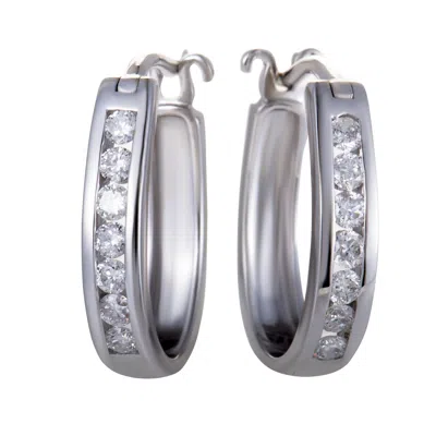 Lb Exclusive 14k White Gold Oval Channel Set Diamond Hoop Huggies Earrings .33 Carat  0.33 Ctw  Diam In White