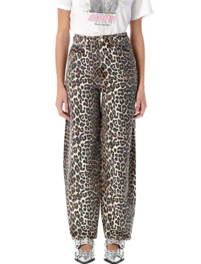 Ganni Stary Barrel Jeans In Leopard In Multicolor