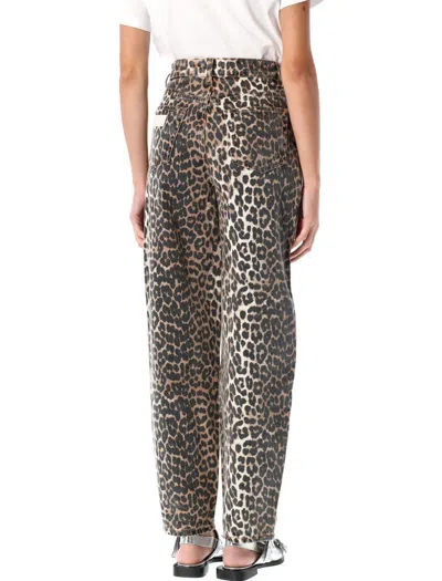 Ganni Stary Barrel Jeans In Leopard In Multicolor