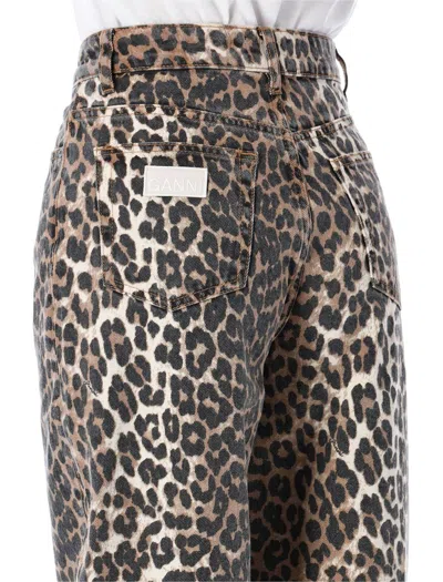 Ganni Stary Barrel Jeans In Leopard In Multicolor